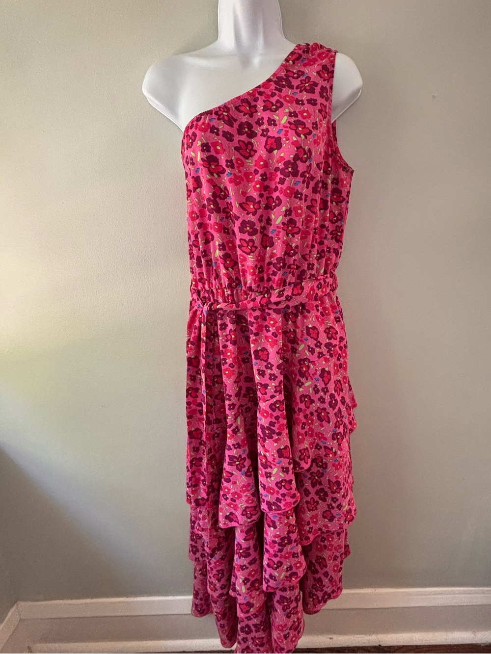 Pretty Garden Floral One Shoulder Ruffle Maxi Dress Size L Coquette - Picture 2 of 7